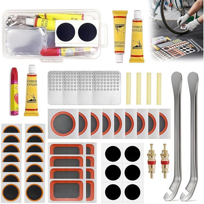 Kit de Réparation Pneu Vélo 56 Pièces Rustine Vélo Rustine Chambre à Air Kit Crevaison Vélo Portable pour Réparation de Pneus