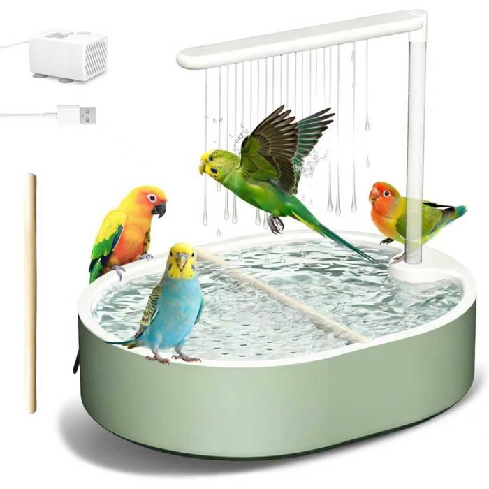 Douche pour Perruches Bain d’Oiseaux Automatique avec Pompe USB Silencieuse et Eau en Circulation Baignoire pour Cage