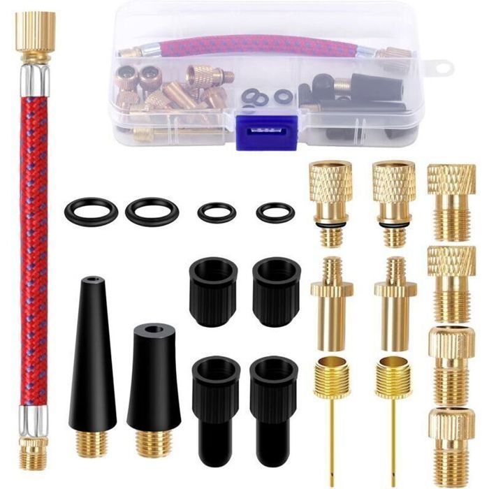 21pcs Embouts Pompe – Kit Adaptateurs Cuivre pour Vélo Voiture Ballons – Avec Boîte de Rangement – Pour Gonflage Rapide et Précis