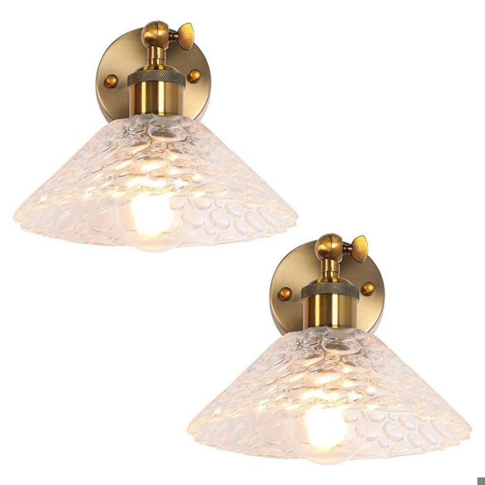 iDEGU 2pcs Moderne Applique Murale en Verre Lampe Murale Industriel Vintage 20cm Luminaire Murale Design Chapeau Retro Transparent
