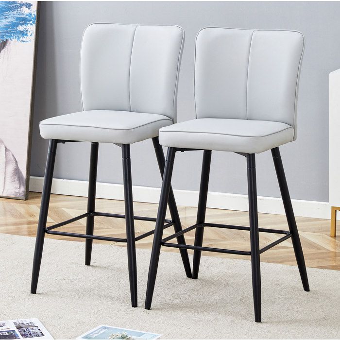 Tabouret de bar gris clair et noir H 101 cm dossier ergonomique assise en PU