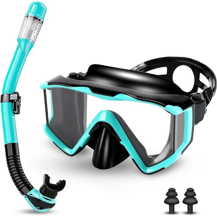 Masque de plongée vision panoramique 180° - 3 fenêtres en verre trempé - jupe silicone anti-buée et anti-fuite - snorkeling