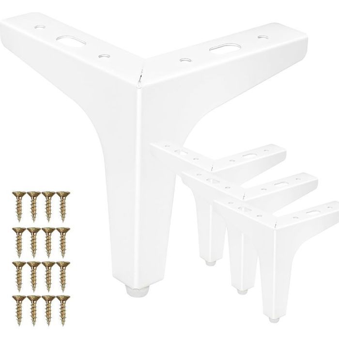 4pcs pieds de meubles en métal blanc Hauteur : 10 cm Design triangle diamant Pour armoire canapé et étagère Montage facile