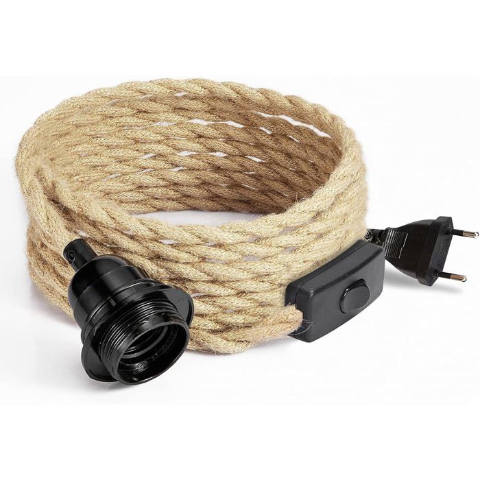 Câble électrique textile 4.6 m 2x0.75mm² 2 conducteurs - Douille E26/E27 avec interrupteur pour DIY lampe style rétro industriel