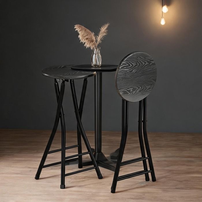 2 tabourets de bar pliables ronds acier noir 61 cm double repose-pieds