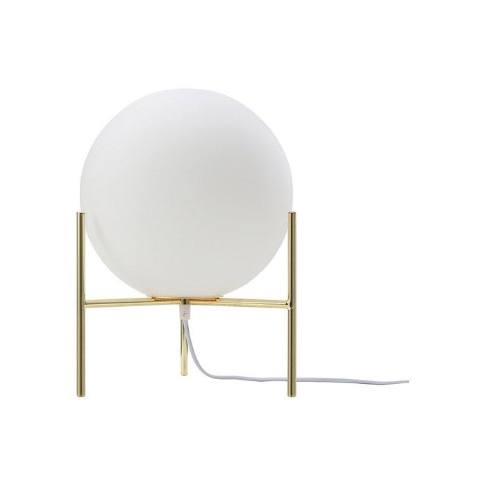 Lampe à poser globe sur pied - D. 25 x H. 35 cm - Doré et blanc -BARLOW Lampe à poser globe sur pied - D. 25 x H. 35 cm - Doré et blanc -BARLOW