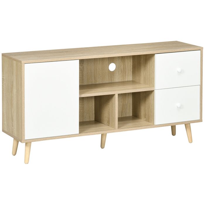Bois massif et style scandinave meuble TV bas avec 3 niches et 1 placard pour salon