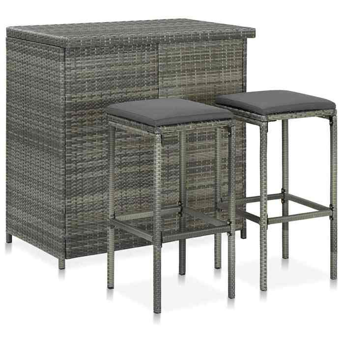 Ensembles de meuble - moderne - Ensemble de bar 3 pcs - - Résine tressée Gris 1716