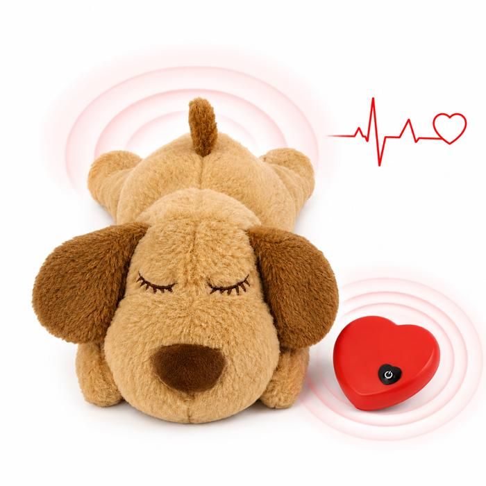 Jouet apaisant chien AProsp peluche battement de cœur pour chiot compagnon anti-stress marron clair avec cœur amovible Jouet apaisant chien AProsp peluche battement de cœur pour chiot compagnon anti-stress marron clair avec cœur amovible