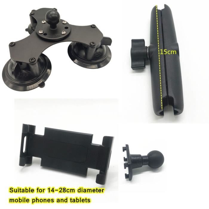 Triple ventouse - Support à ventouse double tablette robuste avec tête sphérique de 1 pouce pour ipad mini ai