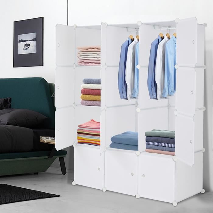 armoire de chambre armoire à rangement,cube de rangement,diy 12 cubes 4 étages,blanc