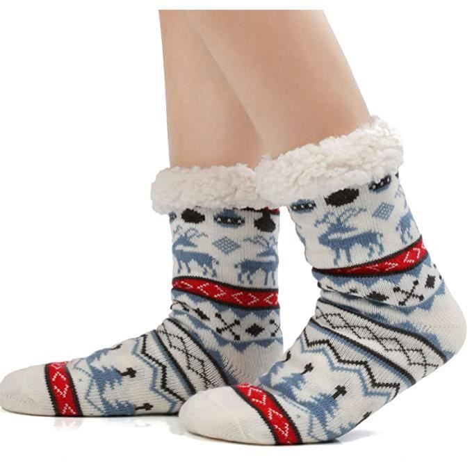 Chaussettes Antidérapantes Femme d’hiver Laine Pantoufle Chauds Douillets - Cadeau Noël Anniversaire - 36-42EU