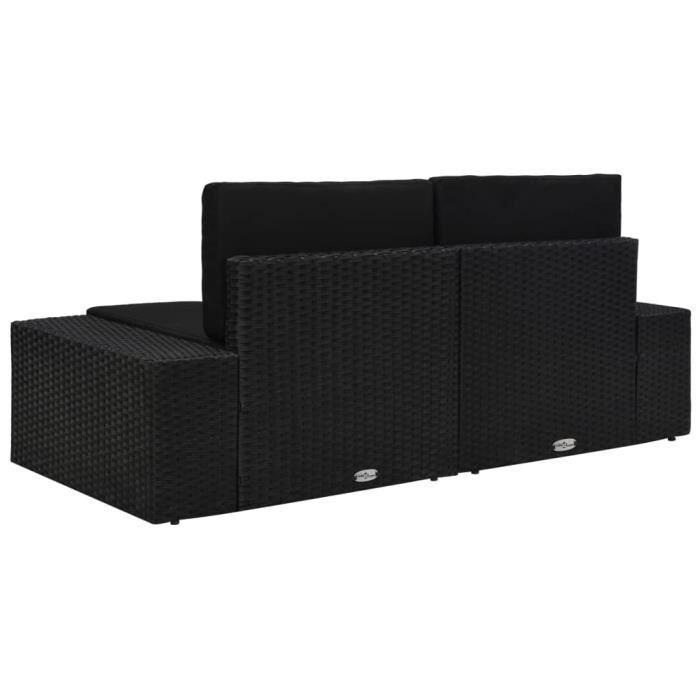 Canapé De Jardin 2 Places En Résine Tressée Noir – Sans Coussins, Modulable, Résistant Aux Intempéries