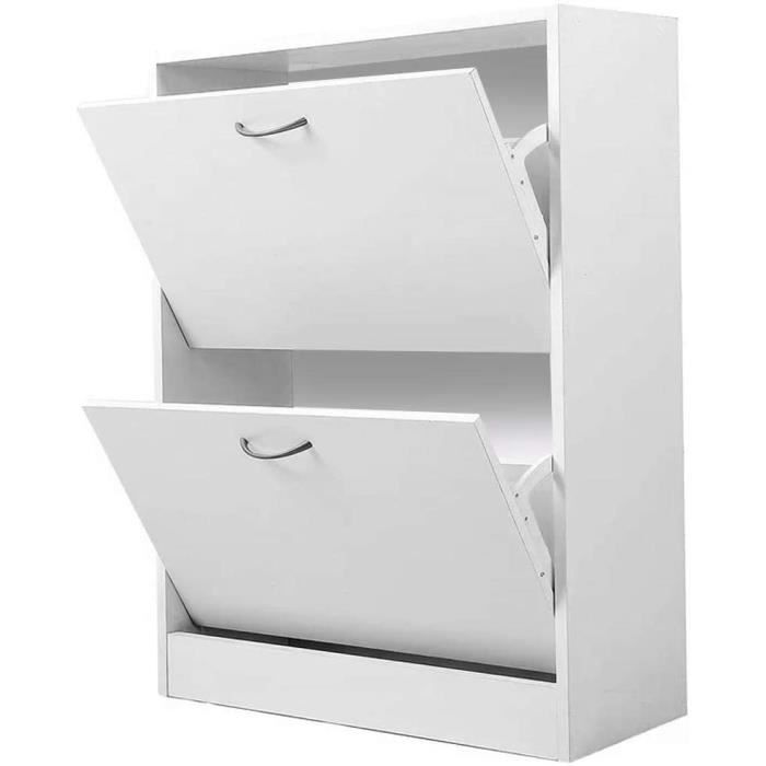 Meuble à Chaussures pour Gain de Place Slim en Bois mélaminé avec 2 Portes à Rabat 60 x 24 x 835 cm (Blanc) Unica [80]
