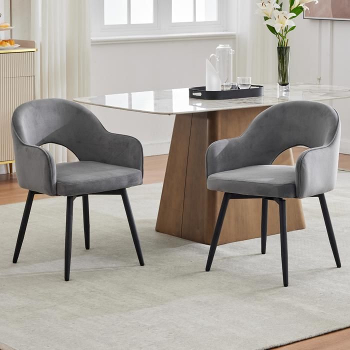 Wahson Lot de 2 Chaise Salle à Manger en Velours avec Pieds en Métal Chaise de Salon pour Cuisine Gris