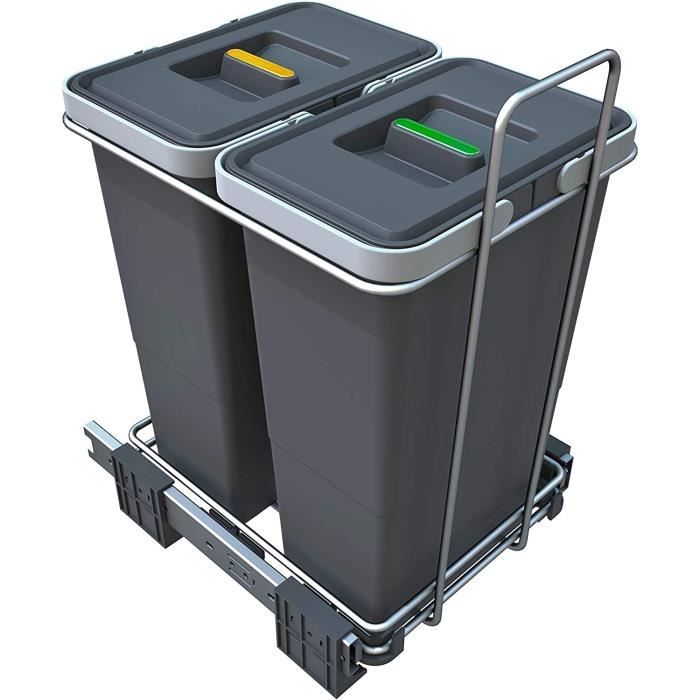 Bac Recyclage Cuisine Poubelle De Tri Sélectif ELLETIPI Ecofil PF01 - 3 Bacs Extractibles 18 8 8L, Gris, 33x36x46cm Poubelle Grise Métal