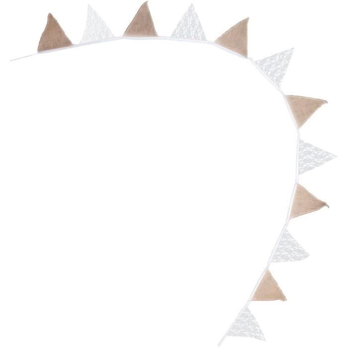 Guirlande De Fanions En Jute Et Dentelle - 2,81 M, Drapeaux Triangle 24x18 Cm - Décoration Mariage, Fête, Boho