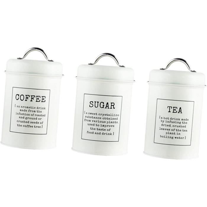 Set de 3 boîtes carrées de cuisine en métal noir et bambou café, thé, sucre