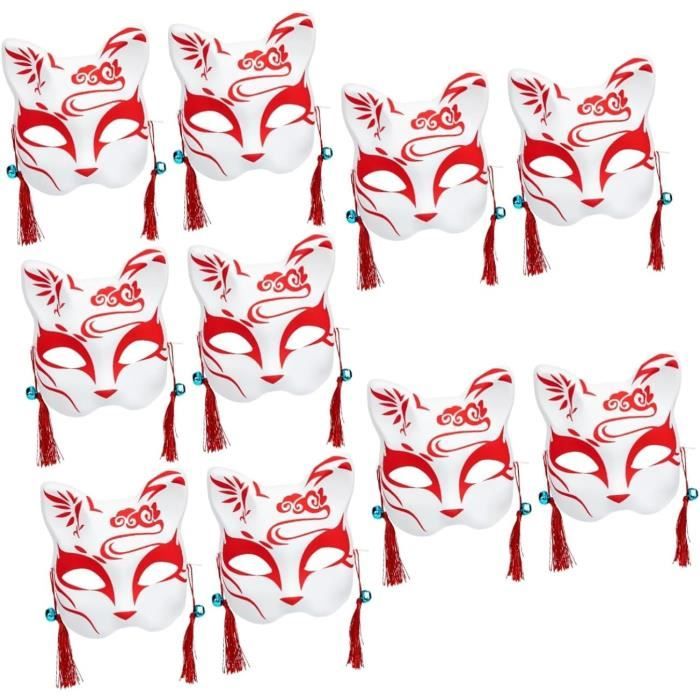 Masque Japonais Renard Kitsune à Franges - 3 Styles Pour Cosplay Et Décoration