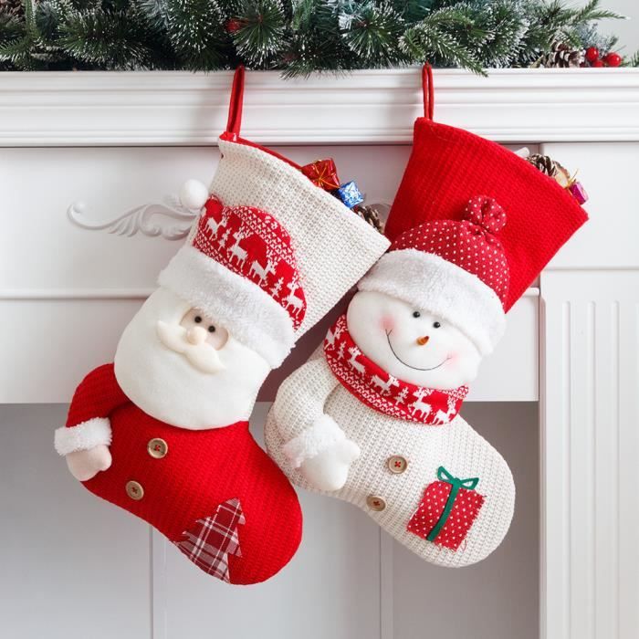 Chaussette de Noël - Xmas - Blanc - Tissu - 2PCS