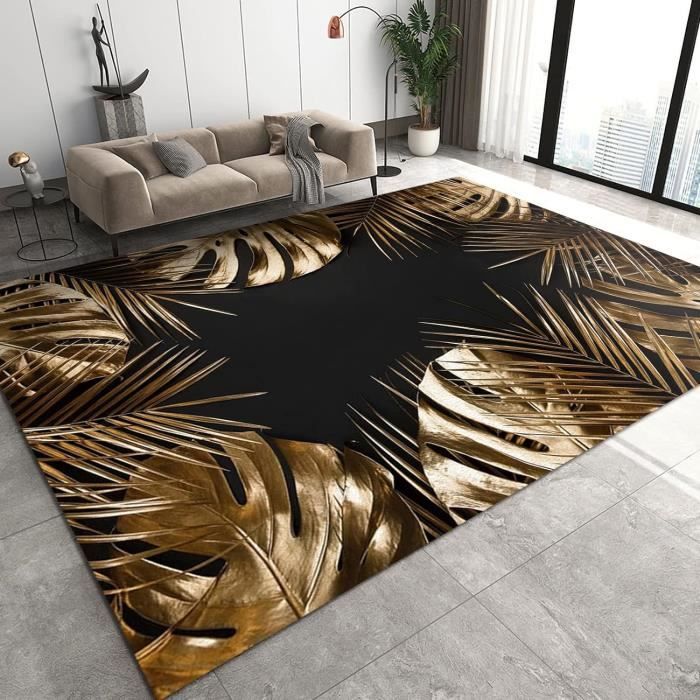 Tapis Décoratif Feuilles De Plantes Vertes Et Or - Dimensions 60 X 100 Cm - Tissu Flanelle Avec Dos Antidérapant - Pour Salon, Chambre, Bureau