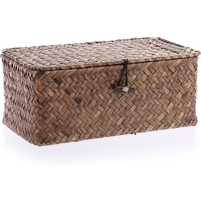 Bacs de rangement d'herbiers tissés à la main avec couvercles, panier de rangement rectangulaire en osier, paniers d'étagère Set De 3 | FR