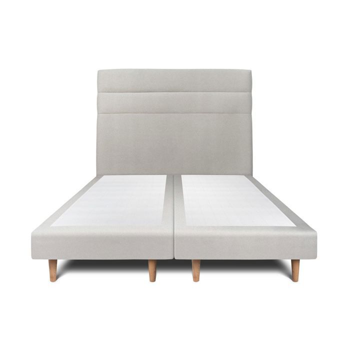 Lit 160x200cm avec tête de lit lignes velours et double sommier tapissier clair - Hauteur totale : 29cm