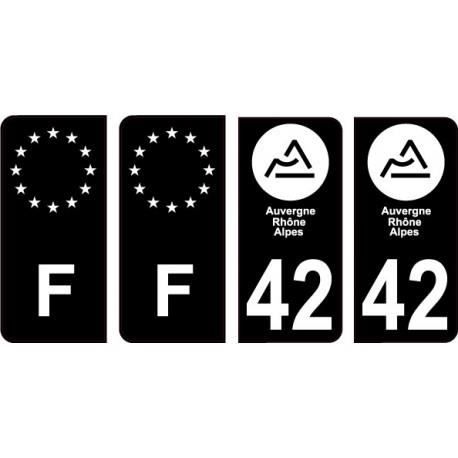 42 Loire nouveau logo Noir autocollant plaque immatriculation auto ville sticker Lot de 4 Stickers - Angles : arrondis
