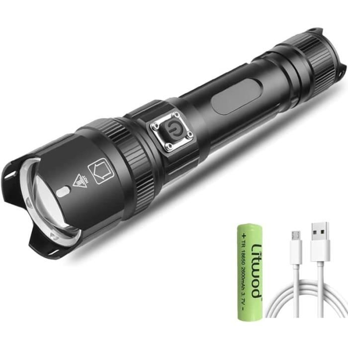 Lampe Torche LED Rechargeable USB - Puissante, étanche, Portable - 5 Modes (dont SOS) - Pour Camping, Randonnée, Urgence - Longueur 17 Cm