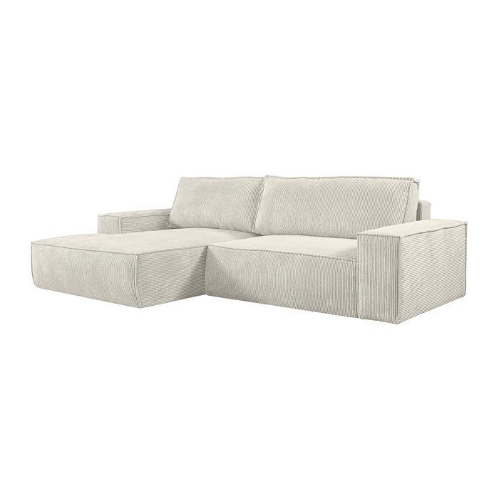 Canapé dangle gauche convertible en velours côtelé beige AMELIA