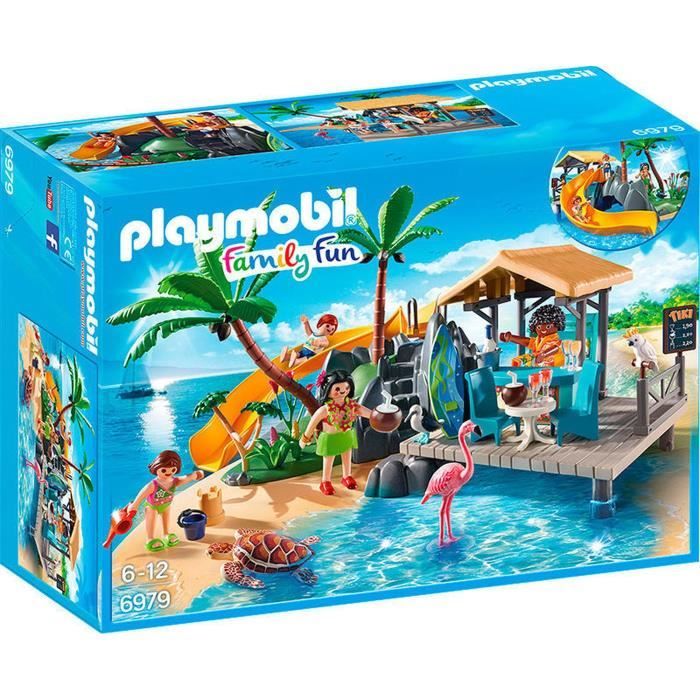 PLAYMOBIL - Family Fun - Ile avec Vacanciers - Toboggan et Grotte - Mixte - A partir de 4 ans