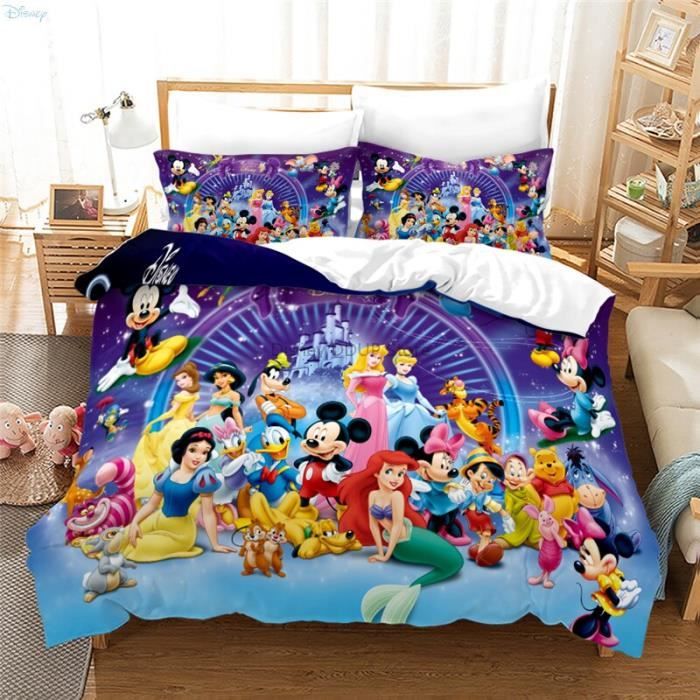 MINB-239 Parure de lit dessin animé Disney Castle, ensemble de literie pour enfants adultes, Mickey, Minni Taille:220x240x1