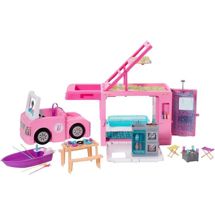 Mobilier pour poupées - Barbie - Camping-Car de Rêve 3-en-1 - Multicolore - 50 accessoires - 3 ans et plus