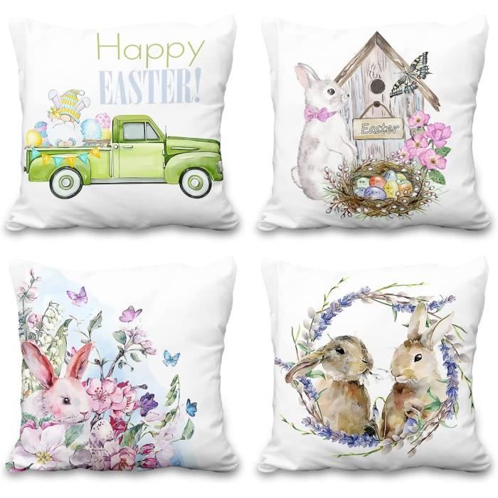 Lot De 4 Housses De Coussin Décoratives En Velours Doux Pour Canapé, Lit, Fleur Rose, Parfum Et Cils, Décoration De Chambre 45x45cm - Maison