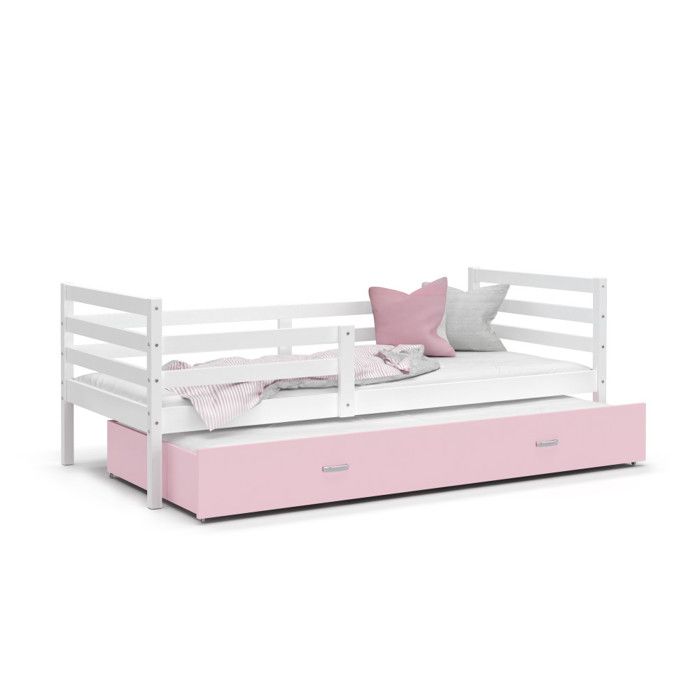 Lit Gigogne Milo 90x190 matelas inclus Blanc - rose Lit Gigogne Milo 90x190 matelas inclus Blanc - rose