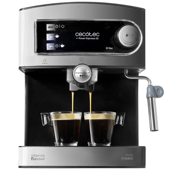 Machine Café Expresso Combiné Cafetière Filtre Mousseur Lait Crème 20 Bars Noir
