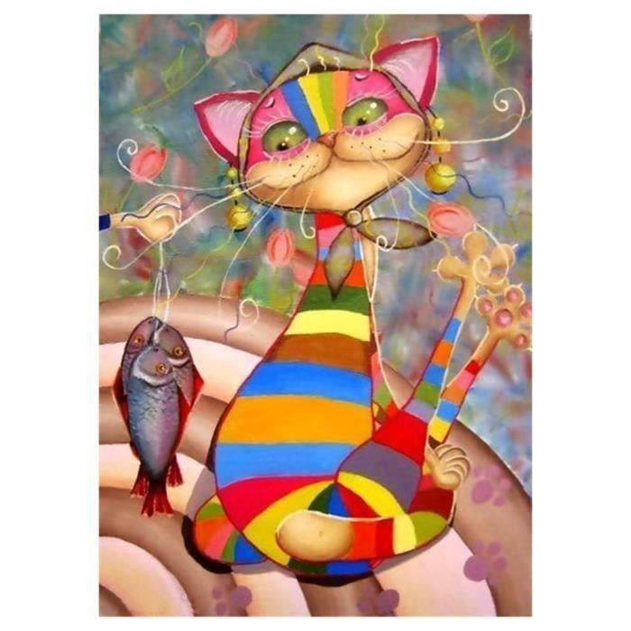 Multicolore Chat Peinture Au Diamant 5d Tableau Decoratif 30 40cm Achat Vente Tableau Toile Cdiscount