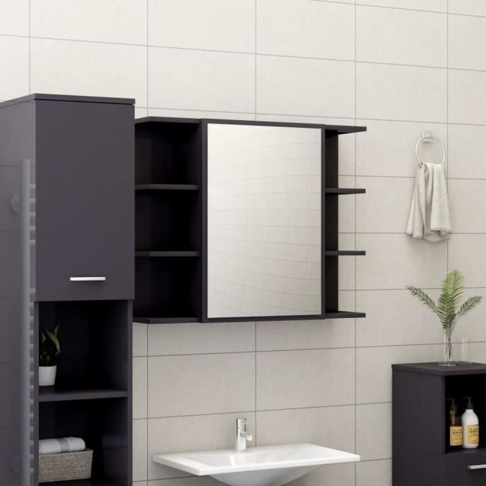 meuble de salle de bain à miroir design - fncm® - colonne salle de bain - gris brillant - contemporain - design