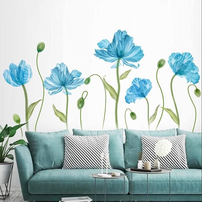 Sticker mural plante fleur bleue 