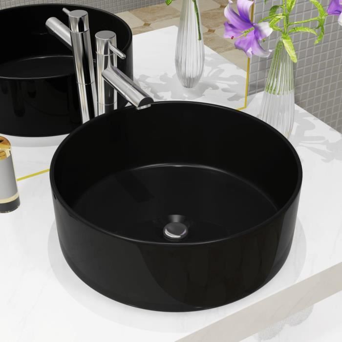 Lavabo Design En Céramique Blanc 41x41x18 Cm - Lavabo à Poser Sans Trou Robinet, Surface Brillante, Raccord DIN