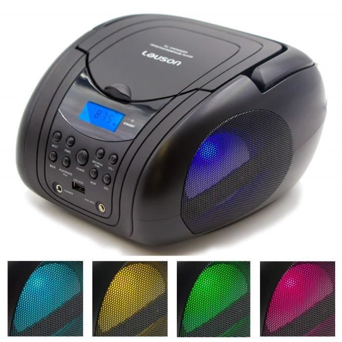 Noir Radio FM LONPOO Lecteur CD Enfants Radio CD Portable Haut-parleurs St/ér/éo connectivit/é Bluetooth Entr/ée USB//AUX et Sortie /écouteur
