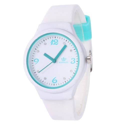 Montre Genève Quartz Pour Femme - Bracelet Silicone Bleu, Strass, Occasion