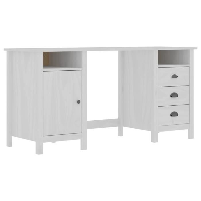 Bureau - Hill Range - Blanc - 150x50x74 cm - Bois de pin massif - 3 tiroirs