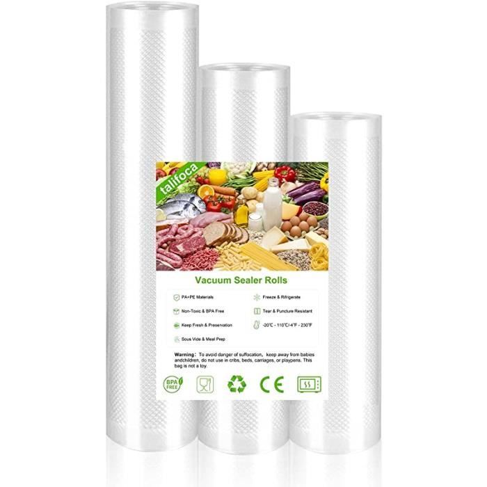 Rouleaux Sous Vide Alimentaire KitchenBoss - 3 Rouleaux 28x600 Cm, 170µm, Pour Machine Sous Vide, Conservation Longue Durée