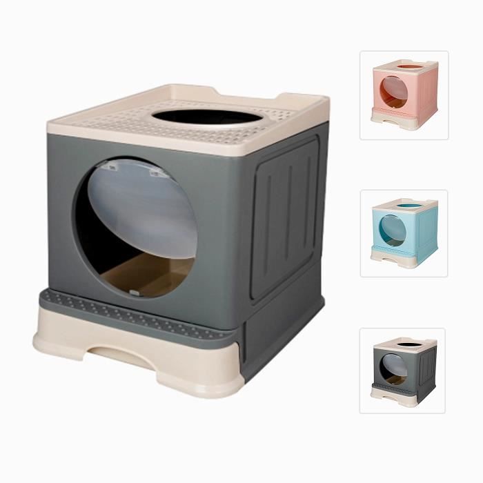 Comparer les prix de Bac à litière pliable pour grand chat - BELFOYER - Design double porte - 45X39X34cm - gris