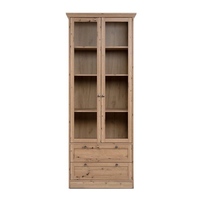 CALICOSY - Vitrine avec 2 portes vitrées et 2 tiroirs L80 cm - TIMBER - Chêne CALICOSY - Vitrine avec 2 portes vitrées et 2 tiroirs L80 cm - TIMBER - Chêne