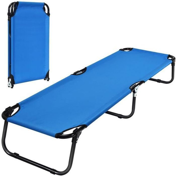 Lit de Camp Pliable en Tissu Oxford avec Tubes Métalliques Épaissis - COSTWAY - 190x56x30 cm - Bleu - 150kg