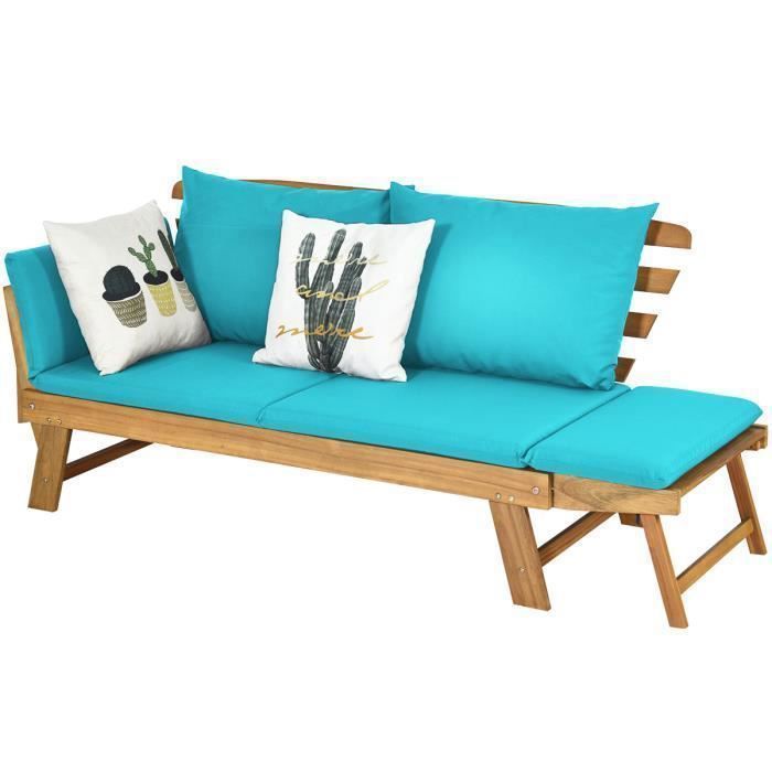 COSTWAY 3 en 1 Canapé Lit de Jardin Convertible FSC en Bois d’Acacia - 2 Places Charge 320KG Coussins Dossier Amovibles - Vert