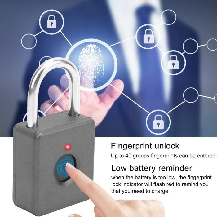 GOEDCH Cadenas à Empreinte Digitale USB Rechargeable - Ultra Sécurisé, Résistant Aux Intempéries IP65, Idéal Pour Gym, Bureau, Maison & Jardin