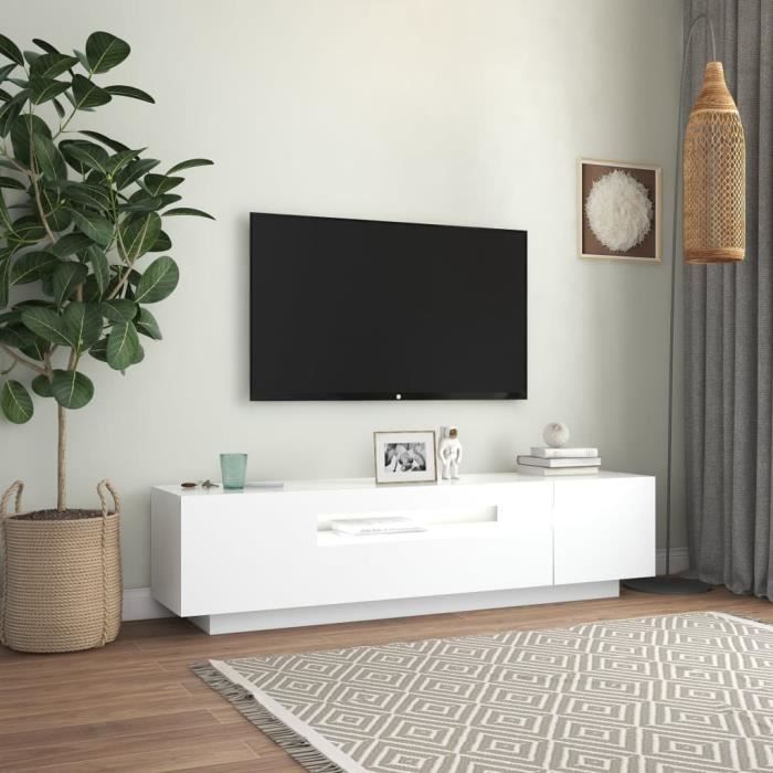 Meuble TV - ESTINK - 112258 - Blanc - 160x35x40 cm - Lumières LED RVB